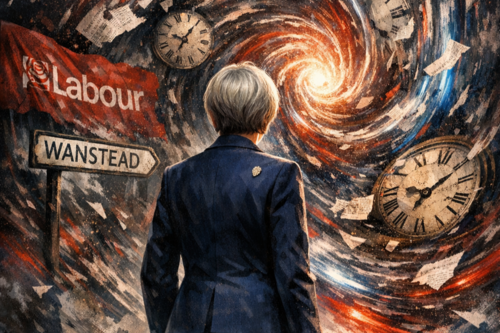 Graphic representing Wanstead Labour in a time vortex